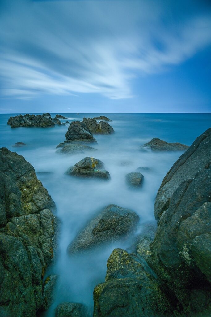 sea, ocean, rocks, flowing water, rock formations, boulders, horizon, sky, seascape, long exposure, coast, nature, sea, sea, nature, nature, nature, nature, nature